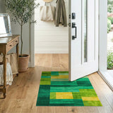 Vibrant Green Yellow Geometric Block Area Rug