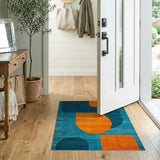 ODIKA Abstract Geometric Orange and Teal Washable Low Pile Area Rug