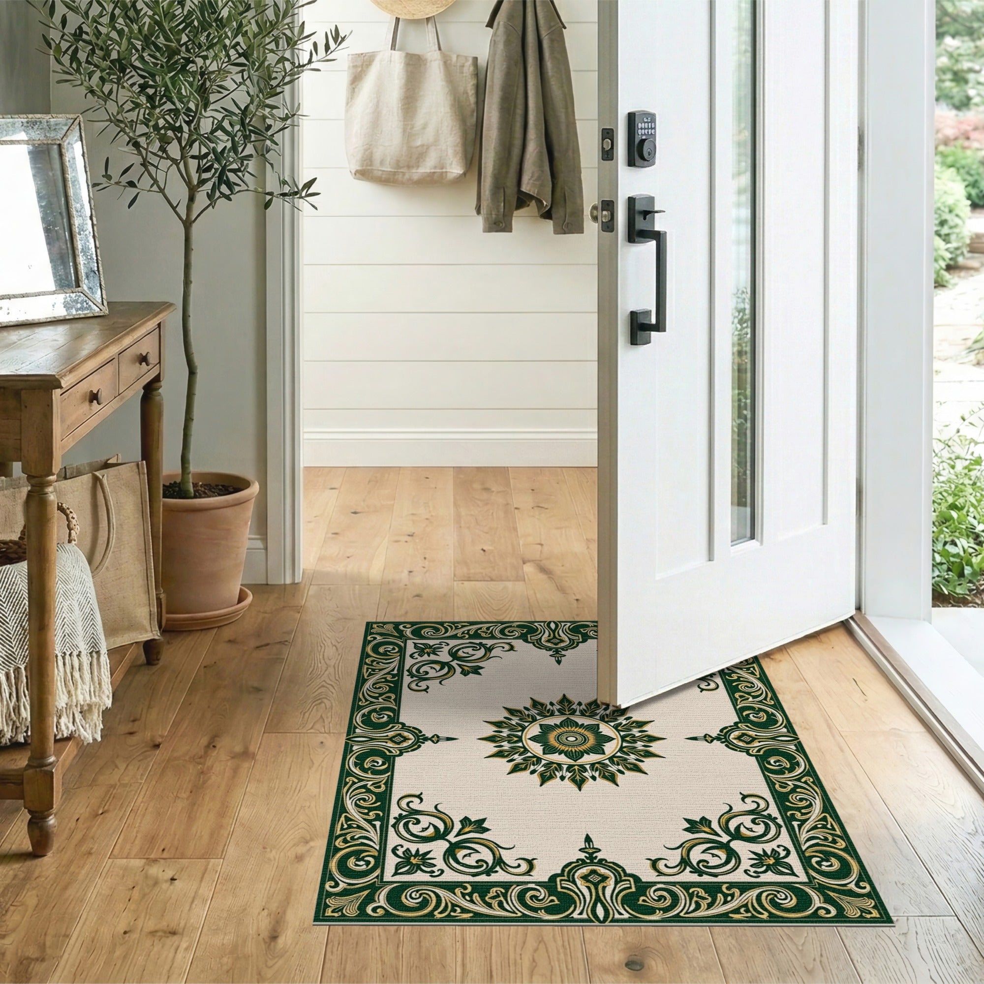 Ornate Green Floral Medallion Floral Vintage Area Rug