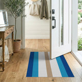 Blue Teal Tan Striped Geometric Area Rug
