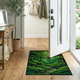 ODIKA Enchanted Forest Green Washable Rug - Low Pile Non-Slip Nature Art Area Carpet