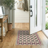 Beige Traditional Persian Rug with Geometric Purple Accents