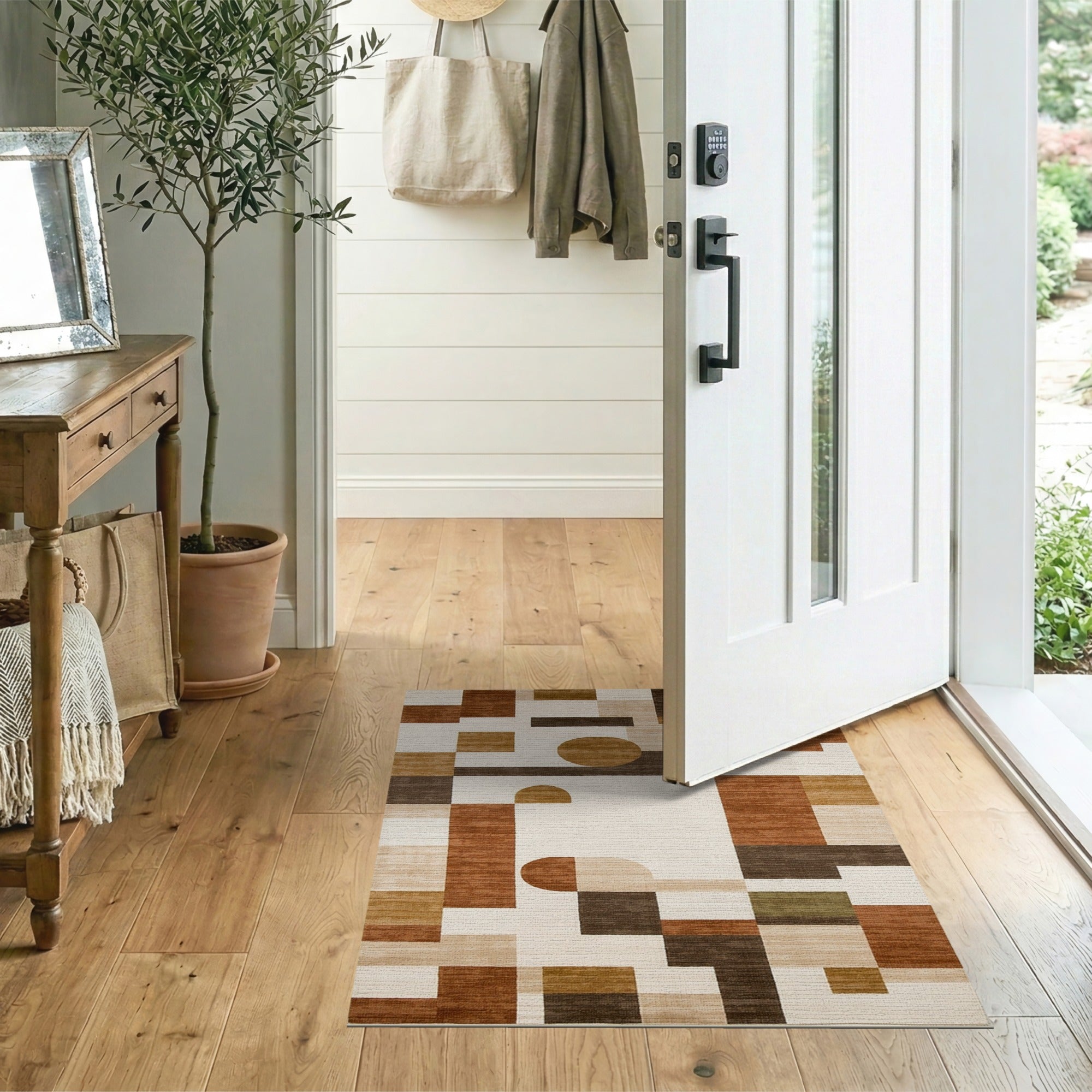 Geometric Modern Brown and Tan Abstract Geometric Brown Tan Area Rug