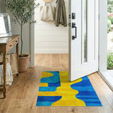 Vibrant Yellow Teal Abstract Geometric Area Rug