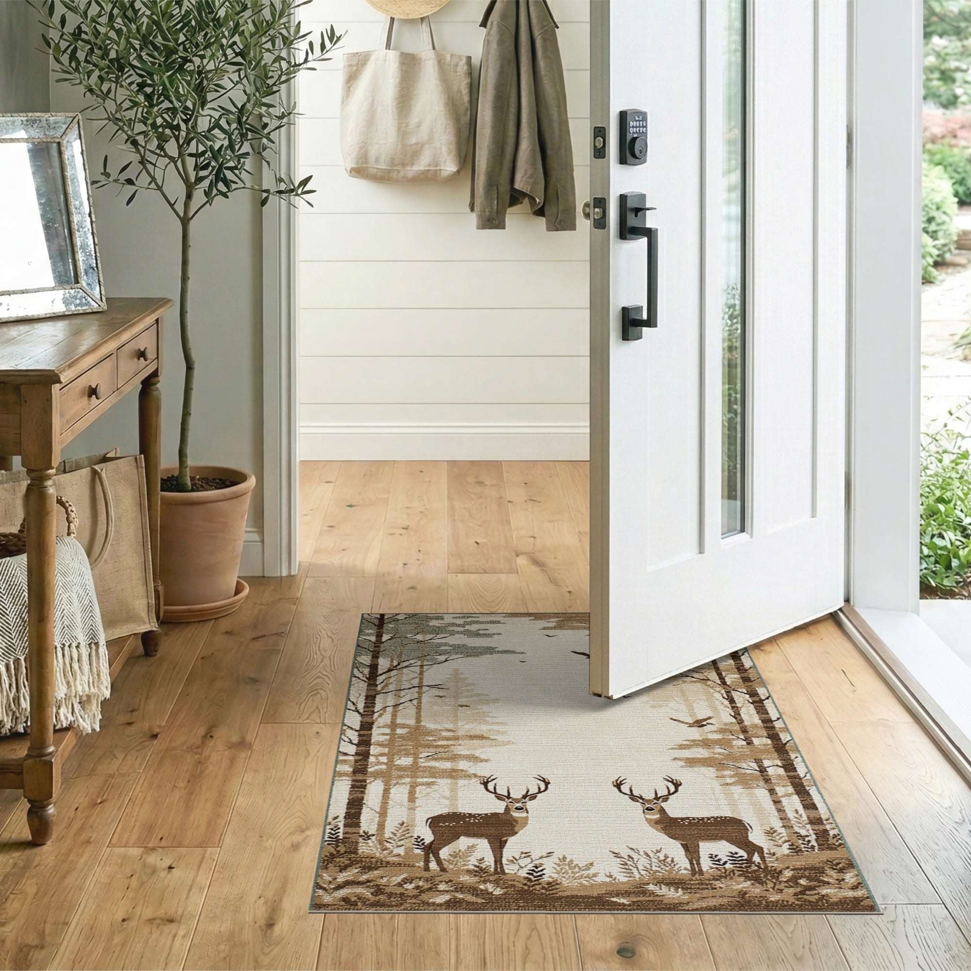 Majestic Woodland Deer Forest Area Rug