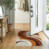 ODIKA Washable Retro Abstract Swirl Area Rug - Low Pile Earth Tone Mid-Century Decor