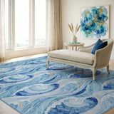 Blue Swirling Waves Coastal Area Rug