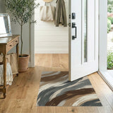 Beige and Neutral Sweeping Beige Brushstroke Abstract Area Rug