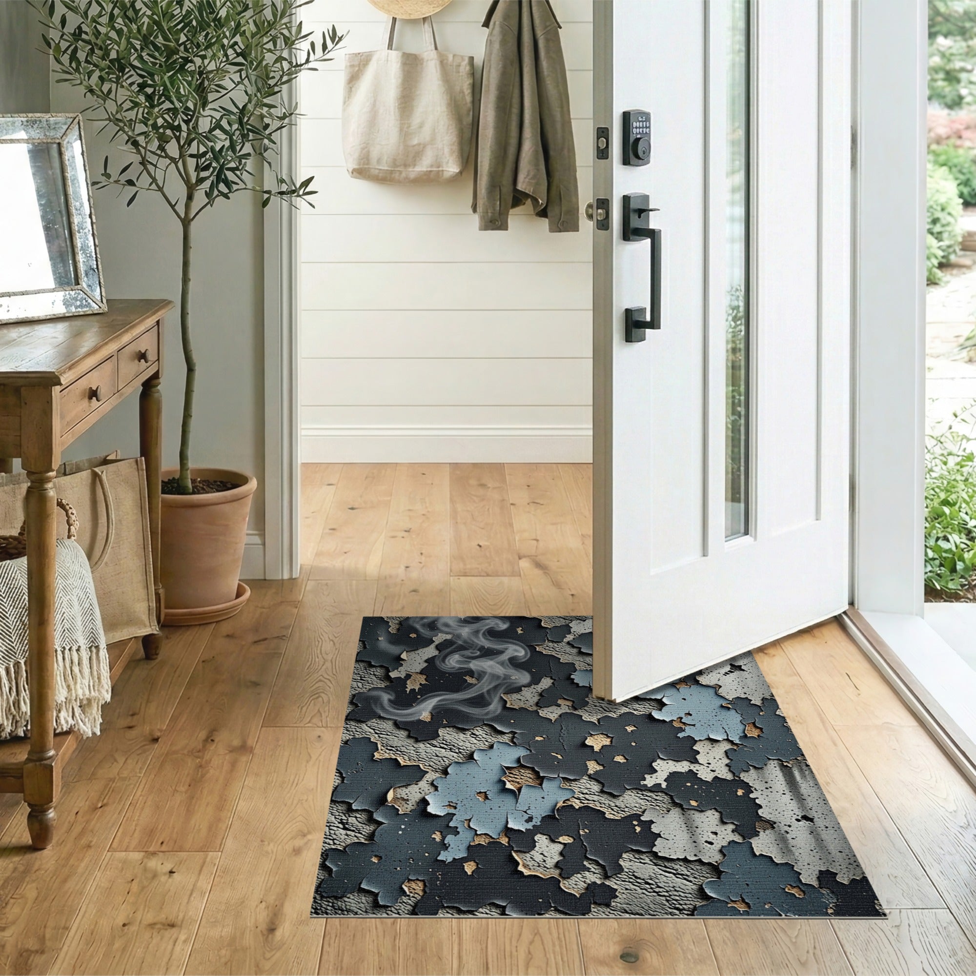 Blue Teal Smoky Peeling Paint Area Rug
