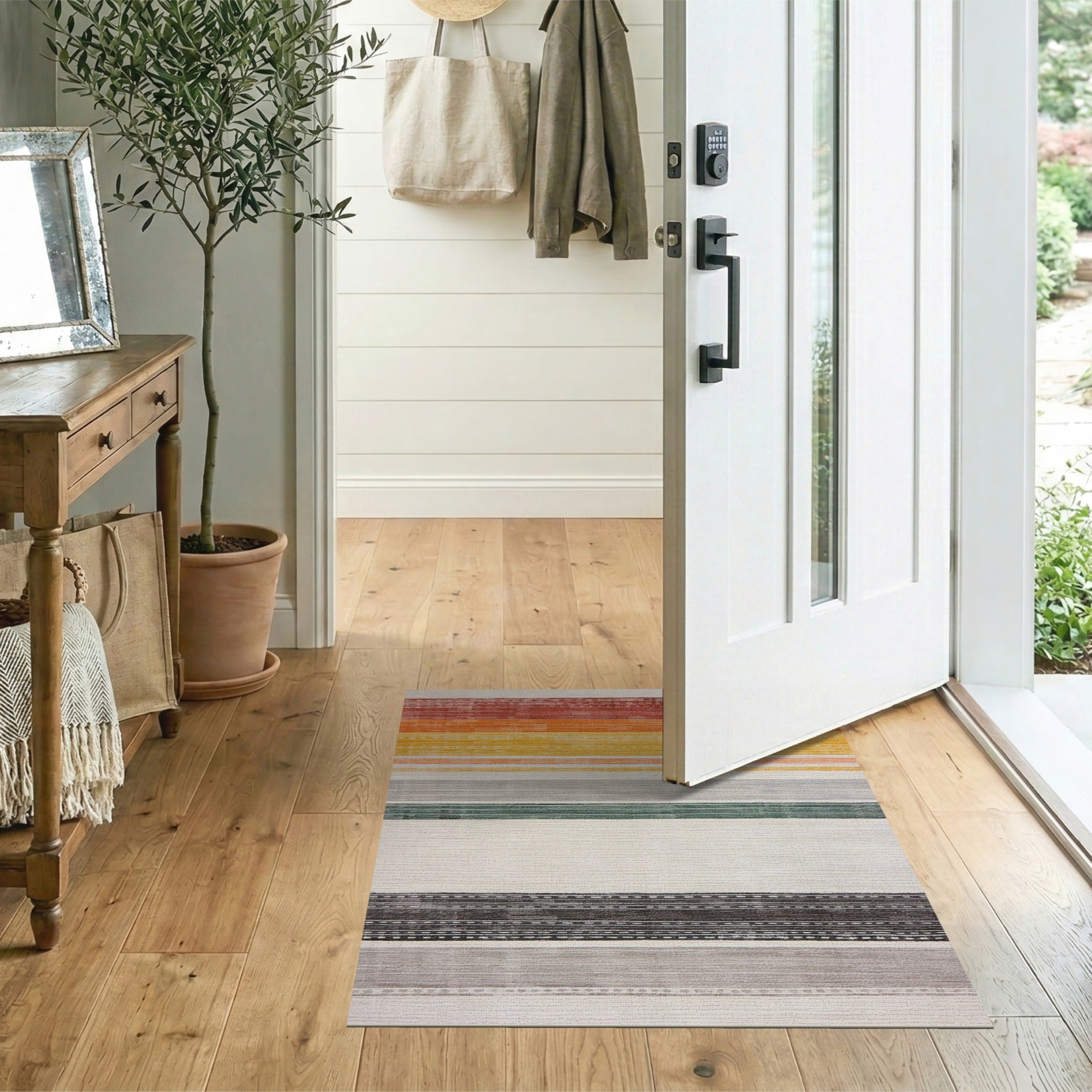 Distressed Multi-Color Horizontal Stripe Area Rug