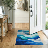 ODIKA Washable Abstract Blue Ocean Wave Rug, Low Pile Non-Slip Modern Area Rug