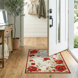 Vintage Red Poppy Floral Area Rug