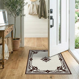 Ornate Black Border Cream Area Rug