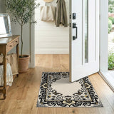 Beige and Neutral Ornate Floral Border Area Rug