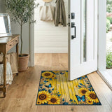 Sunflower Blue Butterfly Rustic Wood Area Rug