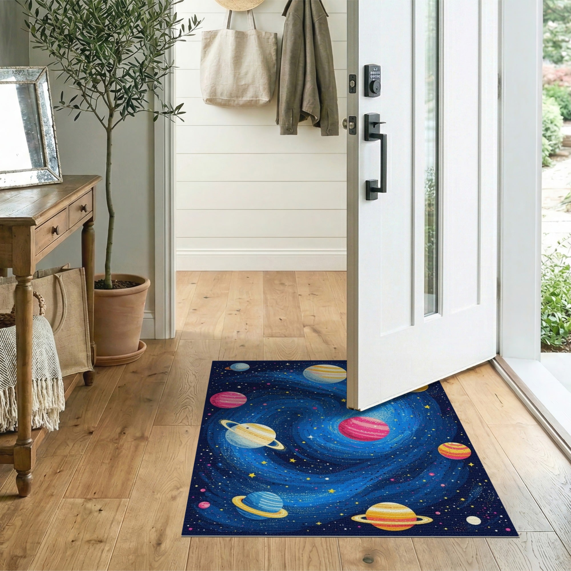 ODIKA Washable Space Galaxy Kids Area Rug, Non-Slip Low Pile Solar System Nursery Decor