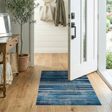 Distressed Blue Teal Tribal Striped Area Rug