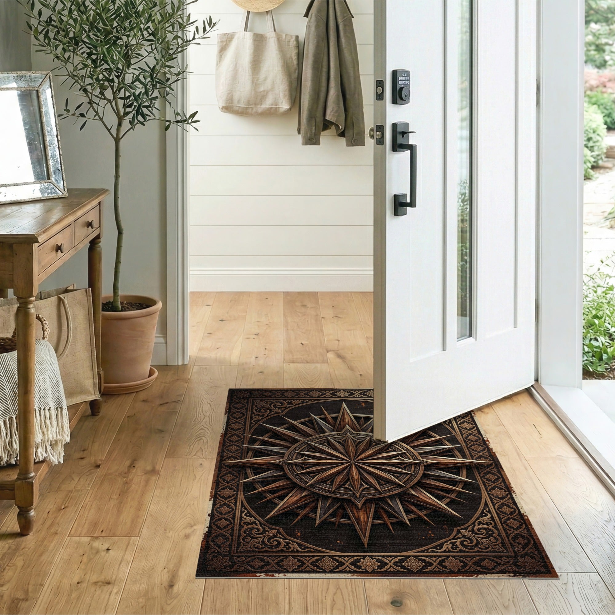Distressed Vintage Compass Rose Rug