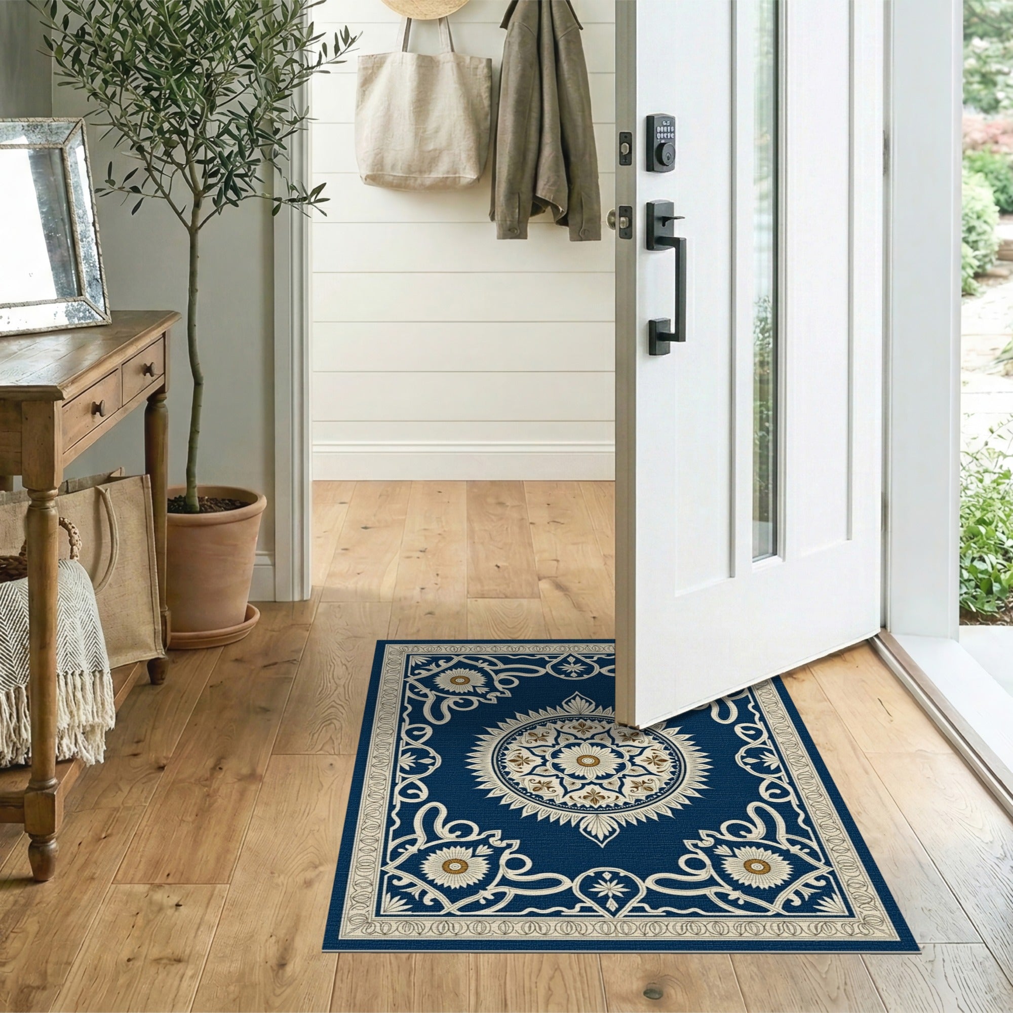 Blue and Teal Navy Blue Persian Mandala Area Rug