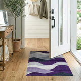 Purple Purple Grey Abstract Wave Area Rug