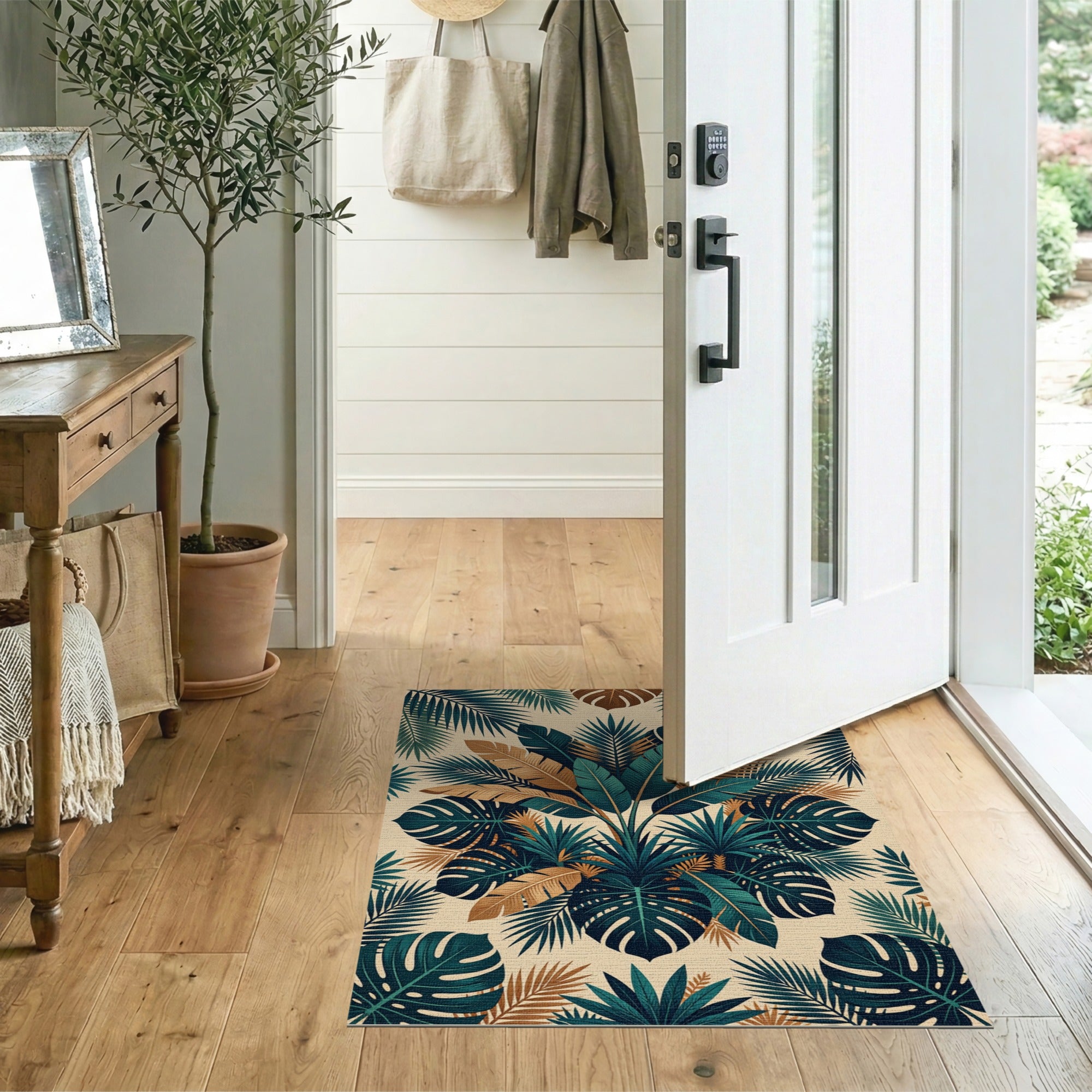 Lush Monstera Palm Leaf Boho Area Rug