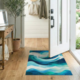 Teal Blue Cascading Ocean Waves Area Rug