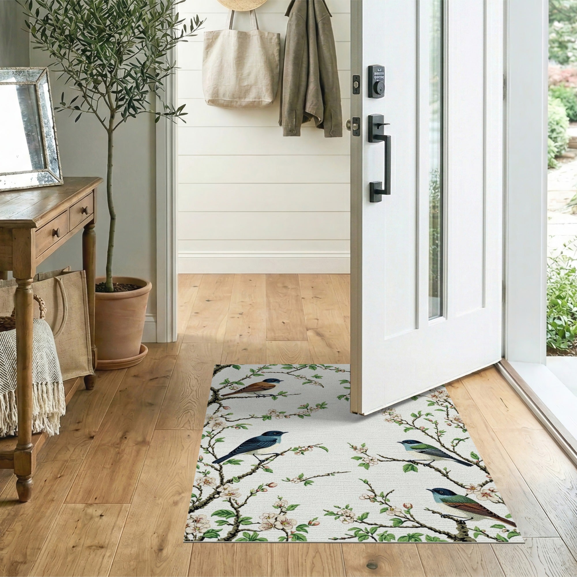 ODIKA Washable Chinoiserie Bird & Blossom Vintage Low Pile Area Rug