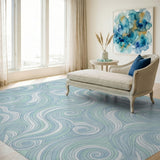 Blue and Teal Blue Teal Wave Swirl Area Rug