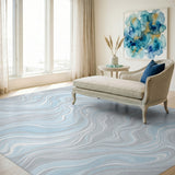 Blue and Teal Blue Wave Swirl Area Rug