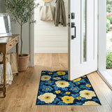Navy Peony Floral Area Rug with Yellow Blooms
