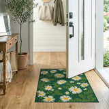 Green Emerald Green Daisy Floral Area Rug