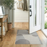 Grey Abstract Curved Grey Area Rug