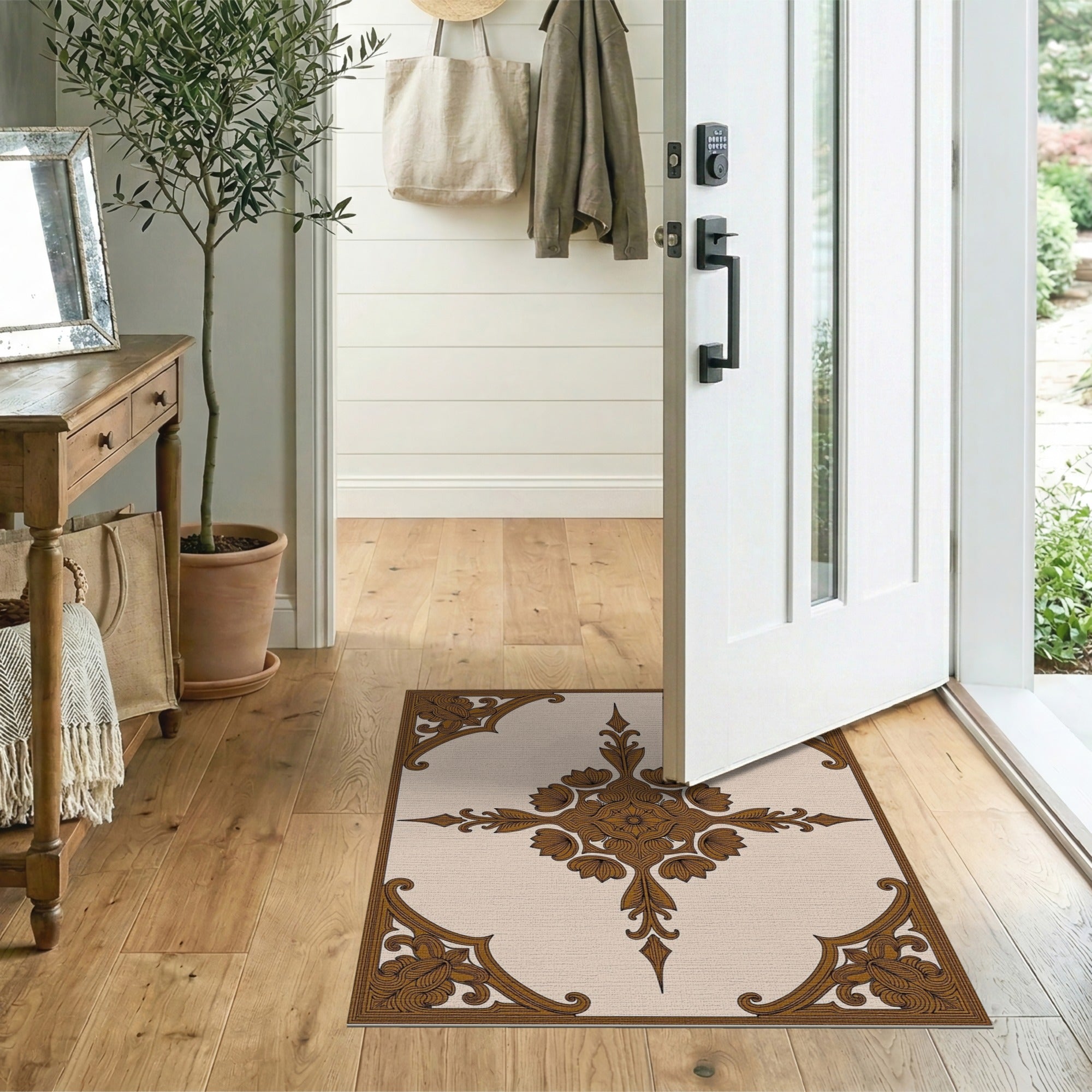 Ornate Brown Floral Persian Medallion Rug