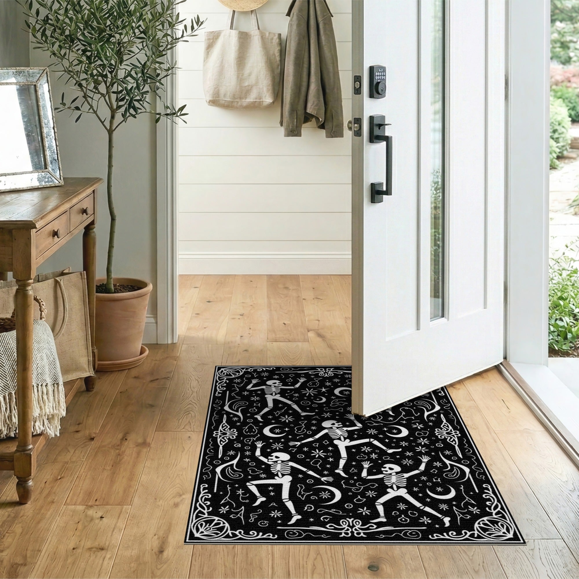 Dancing Skeletons Black White Area Rug