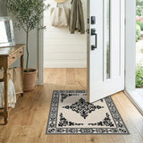 Traditional Persian Black and White Ornate Black Floral Persian Area Rug