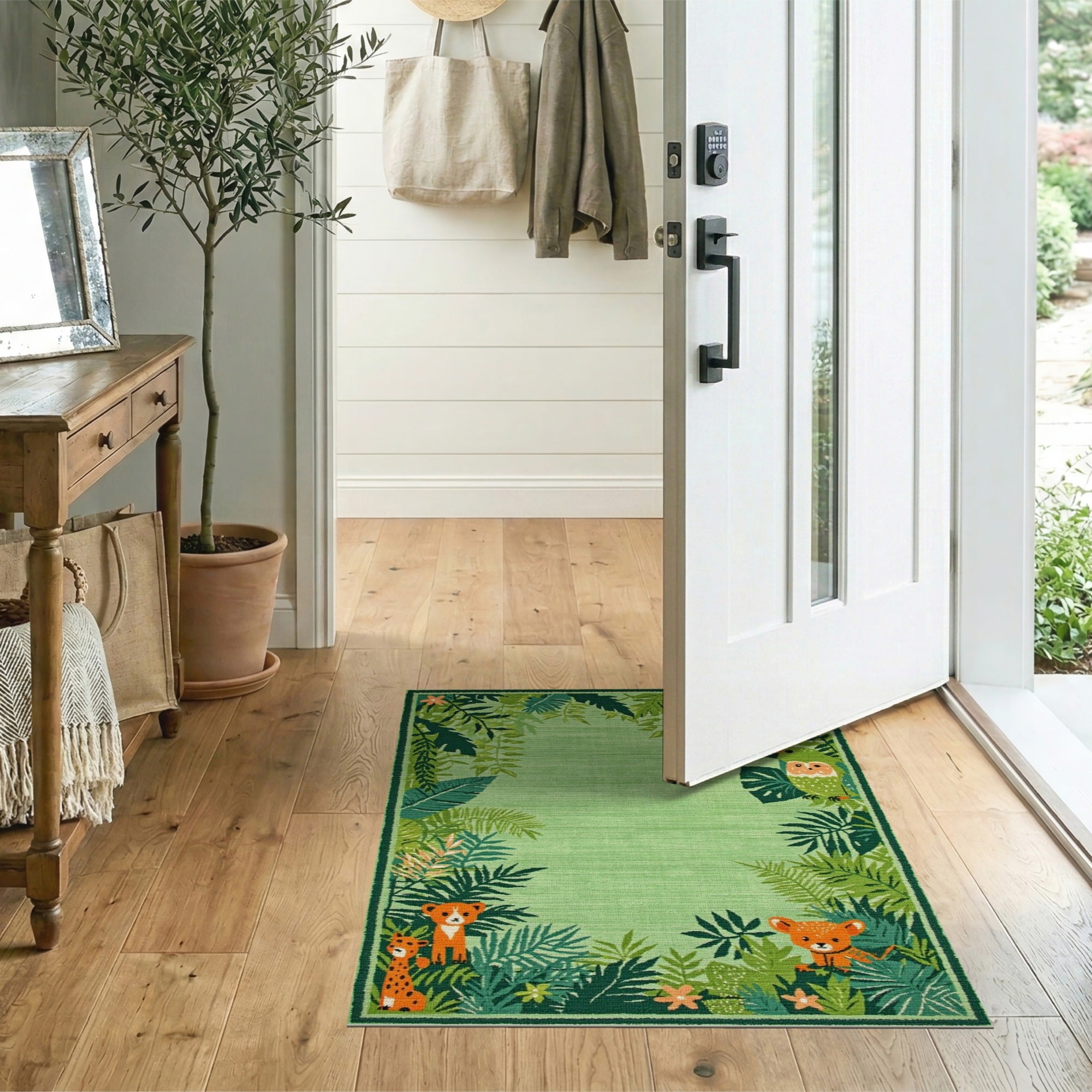 Jungle Adventure Kids Rug with Tiger Cubs Parrot