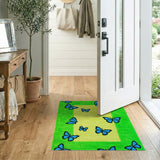 Vibrant Blue Butterflies Green Yellow Area Rug