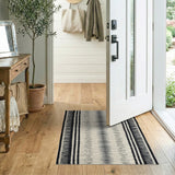 Bold Black White Tribal Stripe Rug