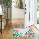 Blush Pink Floral Border Pink Area Rug
