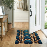 Navy Blue Gold Arched Geometric Area Rug