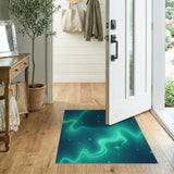 Glowing Teal Nebula Starry Area Rug