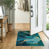 Blue and Teal Teal Gold Abstract Wave Area Rug