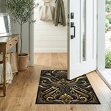 Luxury Black Gold Fork Ornate Area Rug