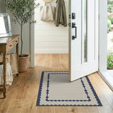 Navy Scalloped Bead Border Beige Area Rug