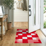 Red Geometric Block Patchwork Area Rug