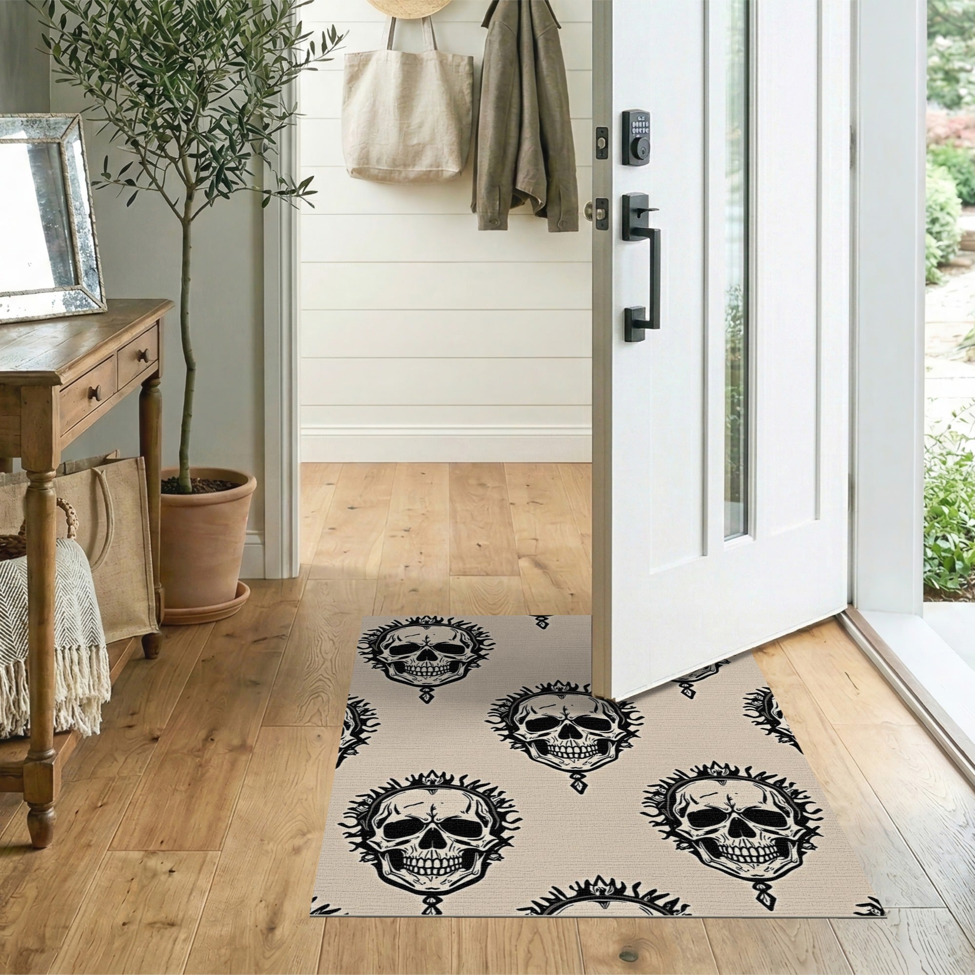 Crowned Flame Skull Pattern Area Rug
