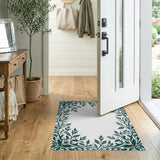 Green Emerald Green Ornate Floral Border Area Rug