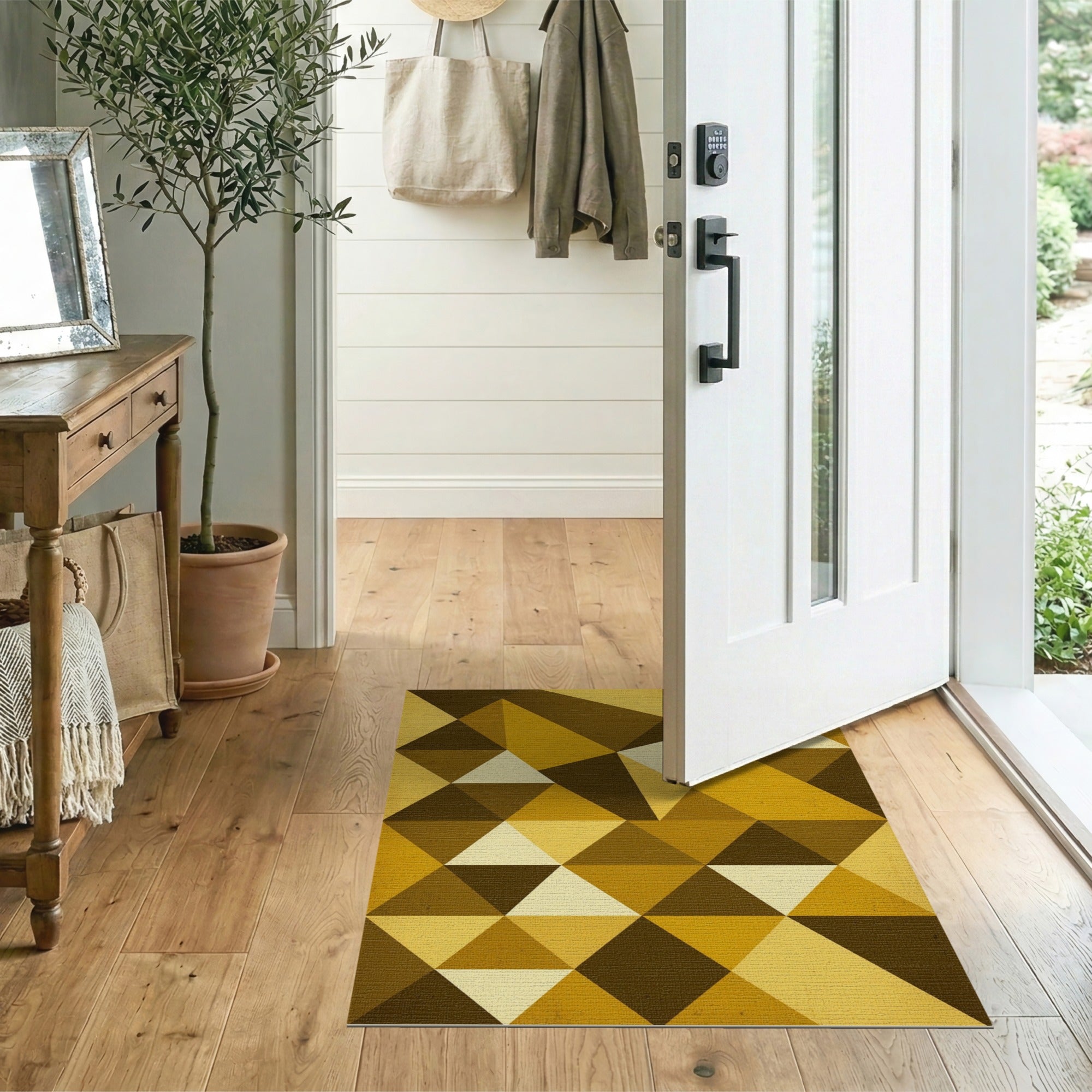 Yellow Geometric Triangle Area Rug
