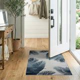Blue and Teal Teal Palm Frond Area Rug