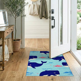 Playful Kids Cartoon Playful Whale Ocean Kids Area Rug